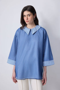 Tunica a righe con colletto in organza