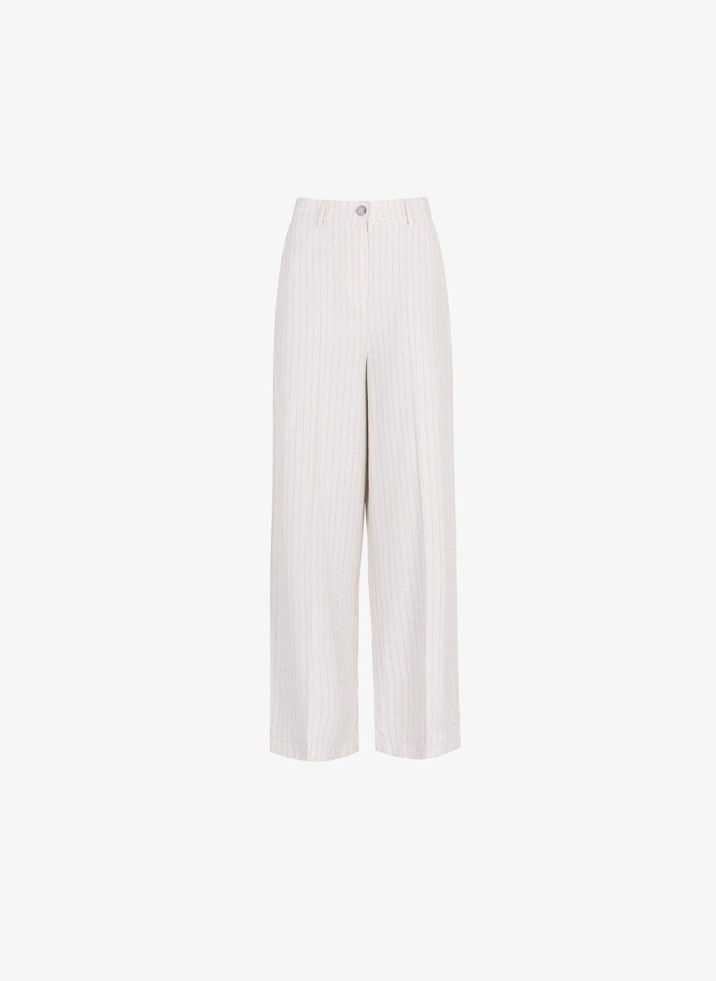 Pantaloni a Vita Alta Beige a Righe Sottili