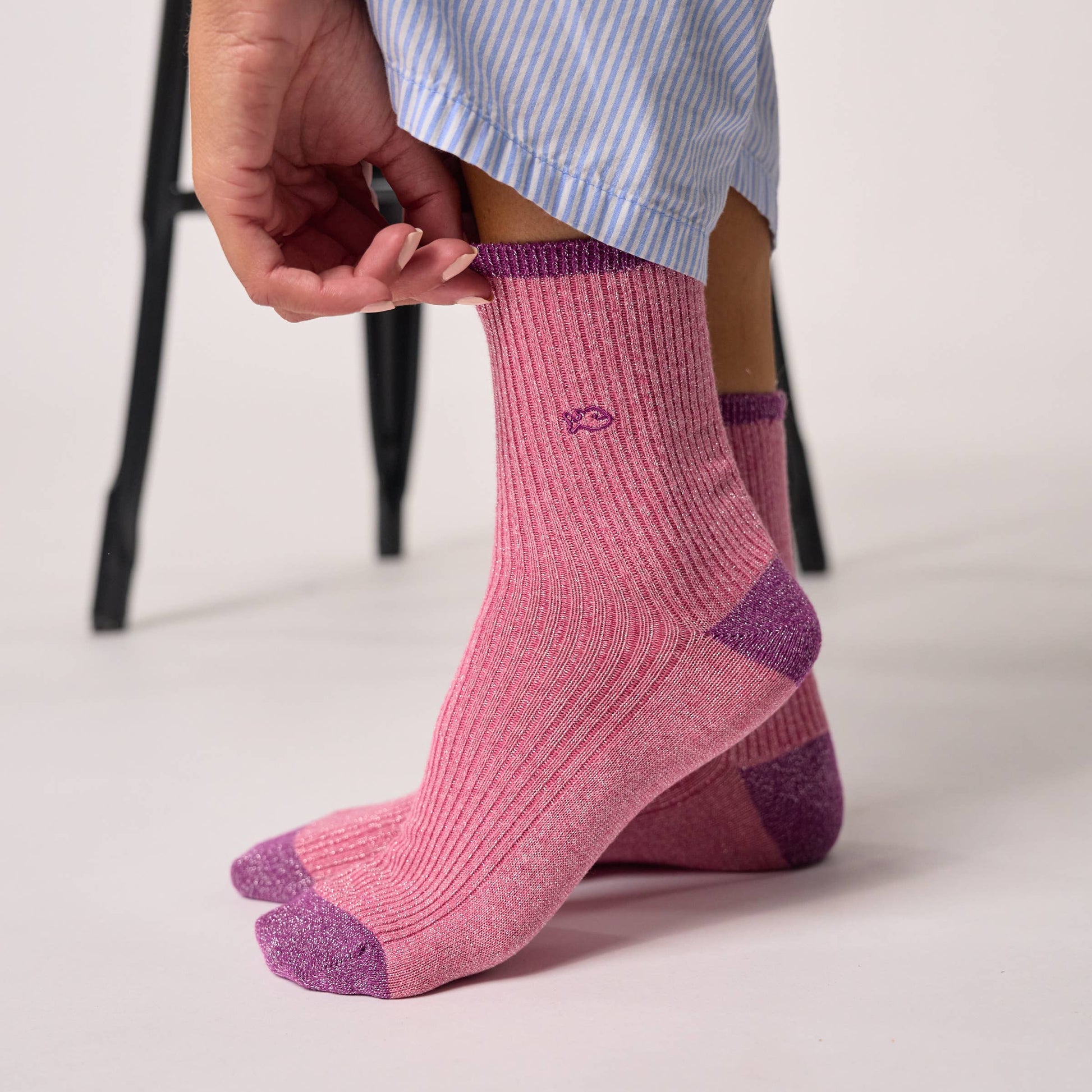Calzini vintage glitterati in cotone pettinato rosa