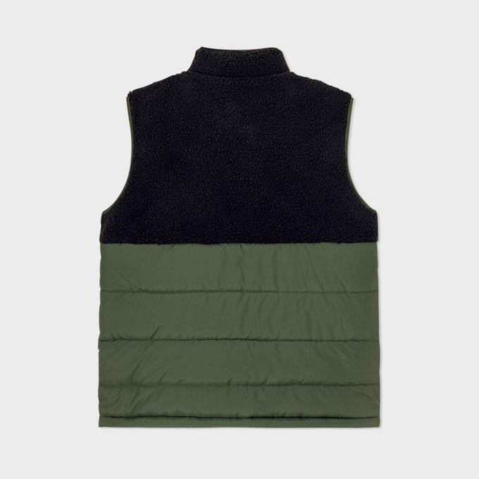 Gilet sherpa bicolore nero e verde senza maniche