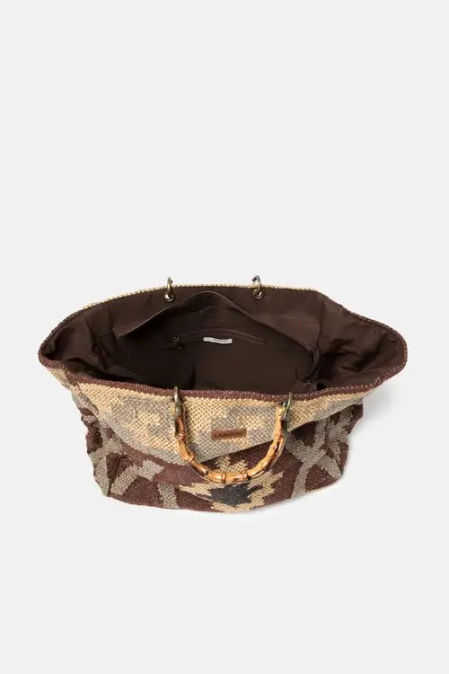 Borsa shopper rustica con manici effetto bambù