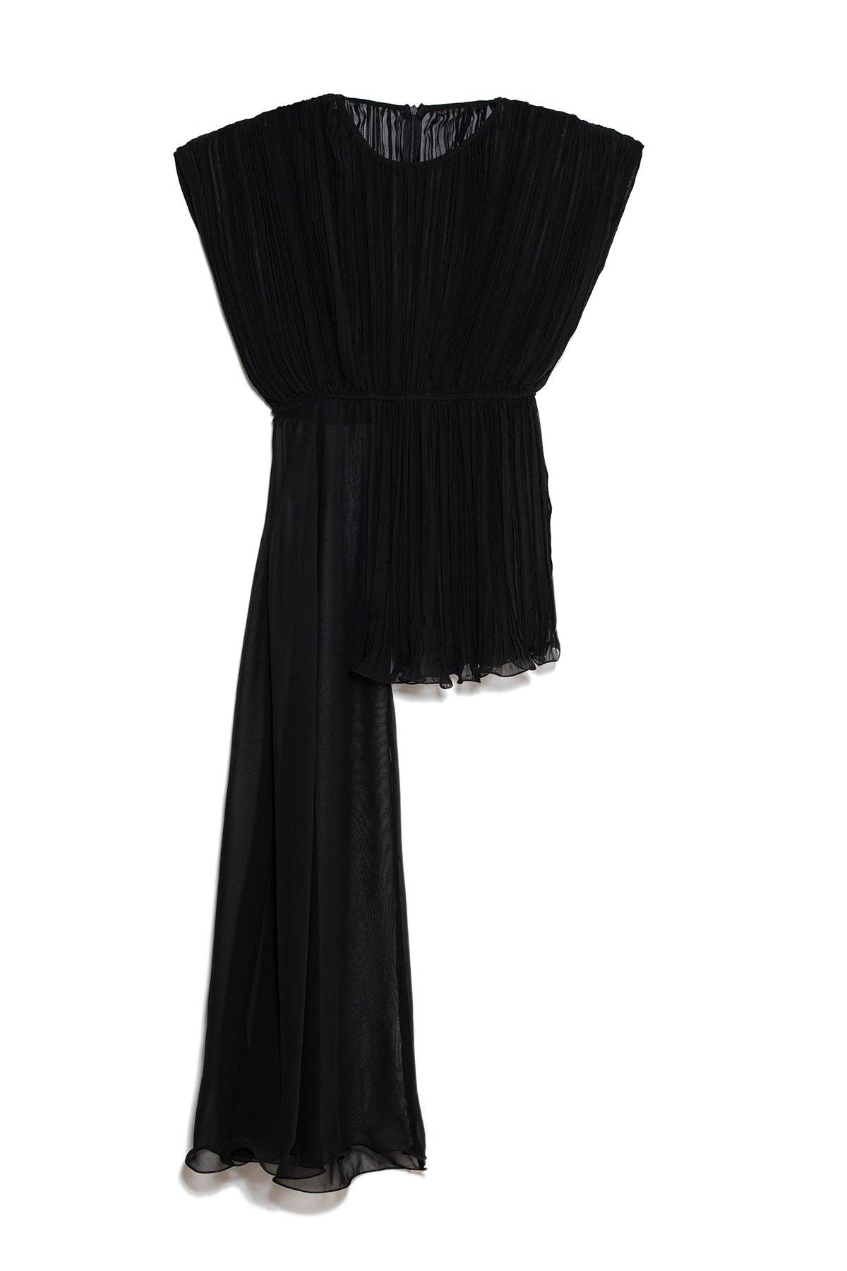 Tunica asimmetrica in chiffon plissé