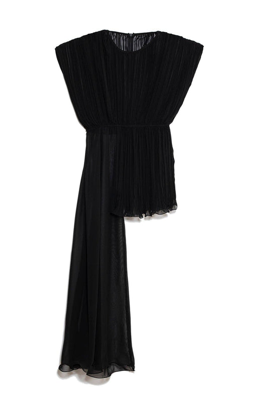 Tunica asimmetrica in chiffon plissé