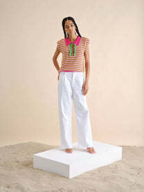 Top polo in maglia multicolor senza maniche