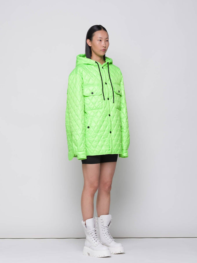 Giacca trapuntata a rombi verde fluo con cappuccio