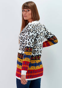 Cardigan animalier multicolor in viscosa