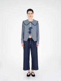 Blusa tartan romantica con maxi colletto e fiocchi