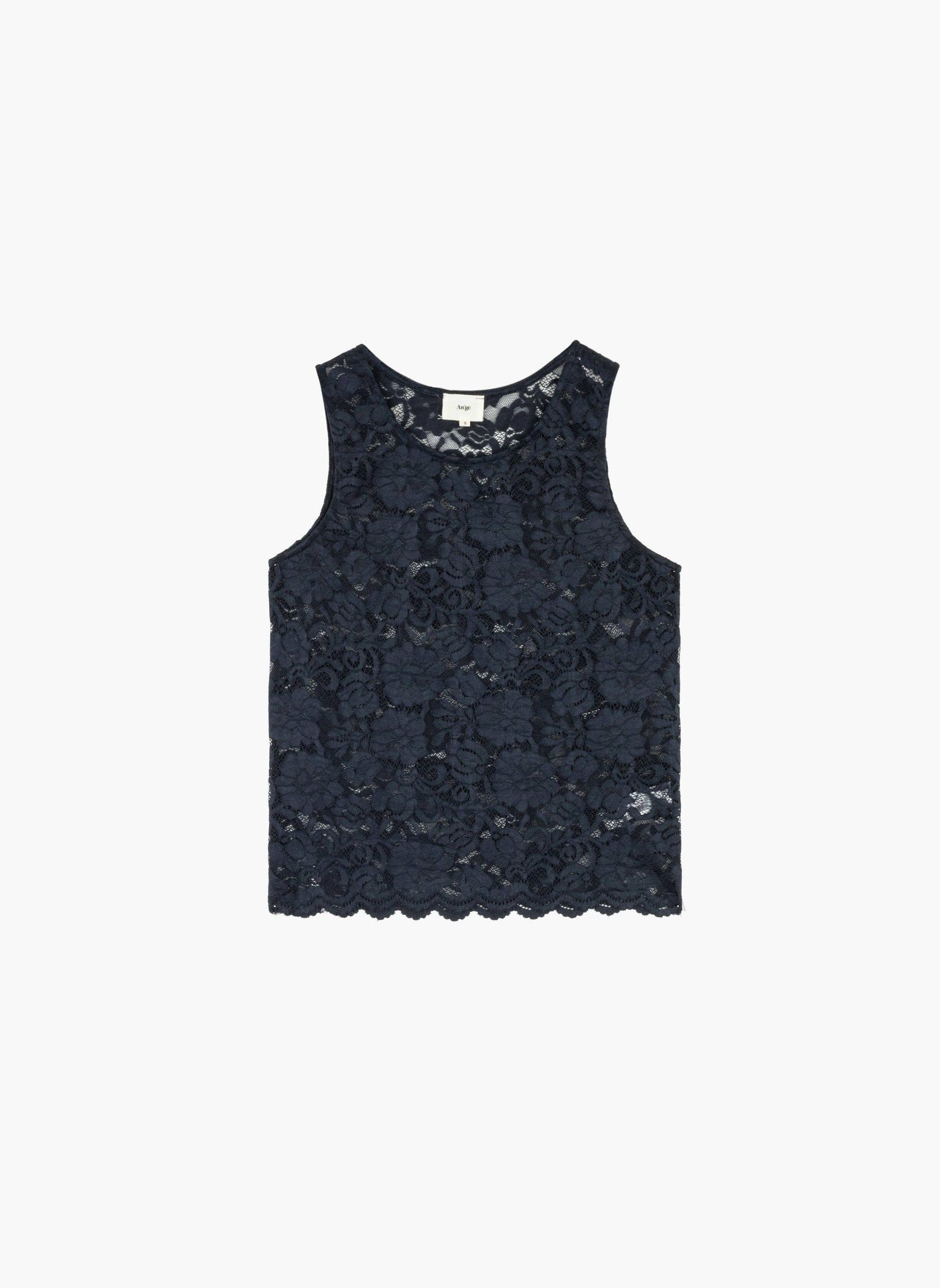 Canotta in pizzo blu navy