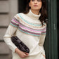 Maglione beige jacquard multicolore a collo alto