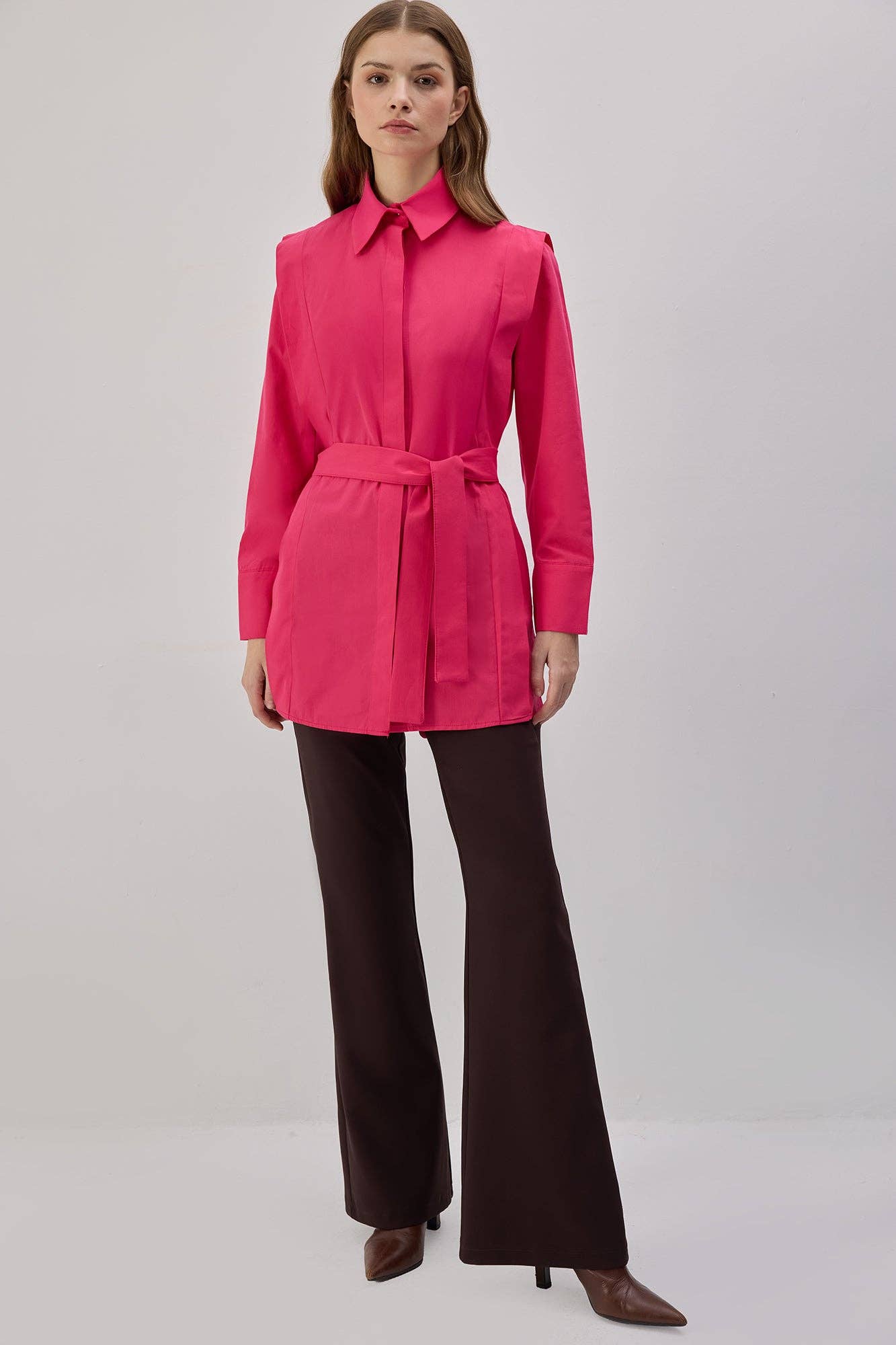 Camicia in popeline con cintura