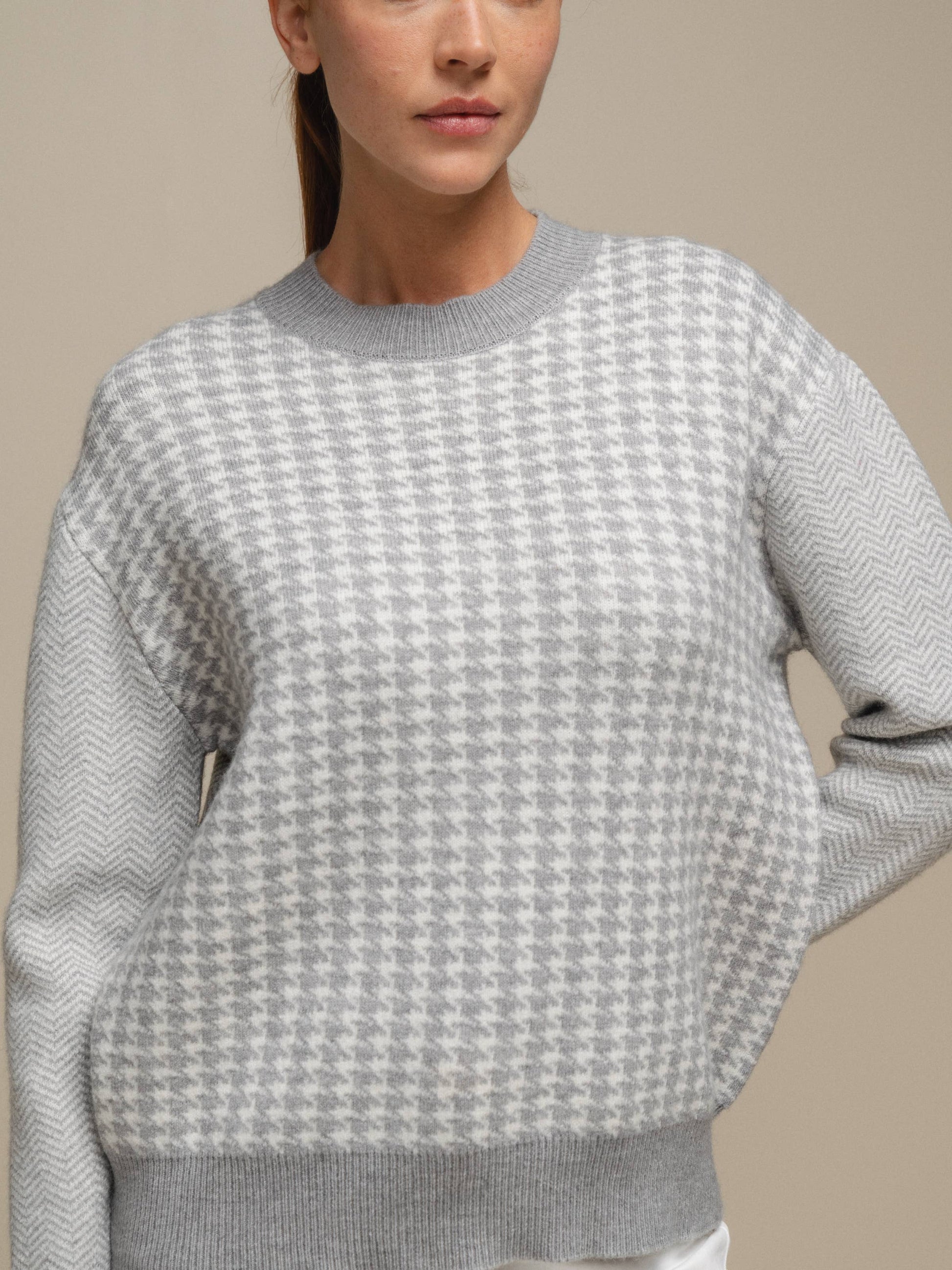 Maglione in maglia pied-de-poule da donna girocollo
