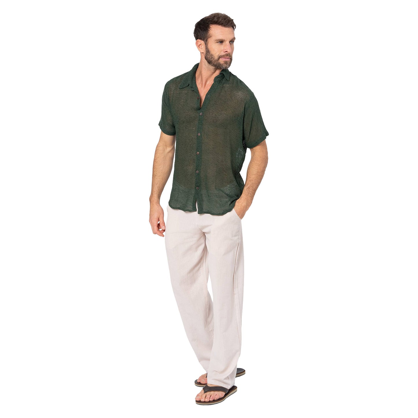 Camicia estiva a maniche corte in cotone kaki
