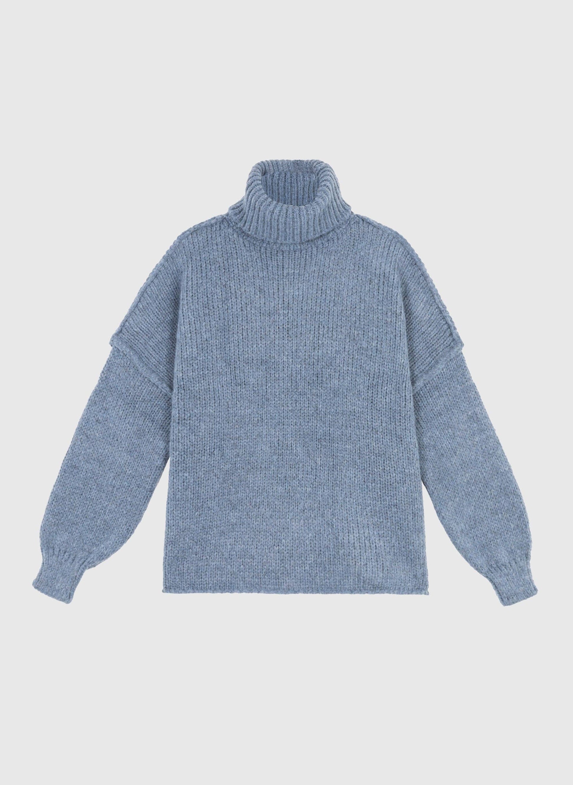 Maglione dolcevita oversize in maglia spessa blu jean