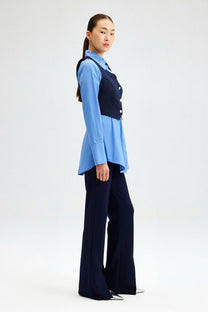 Gilet gessato con bottoni