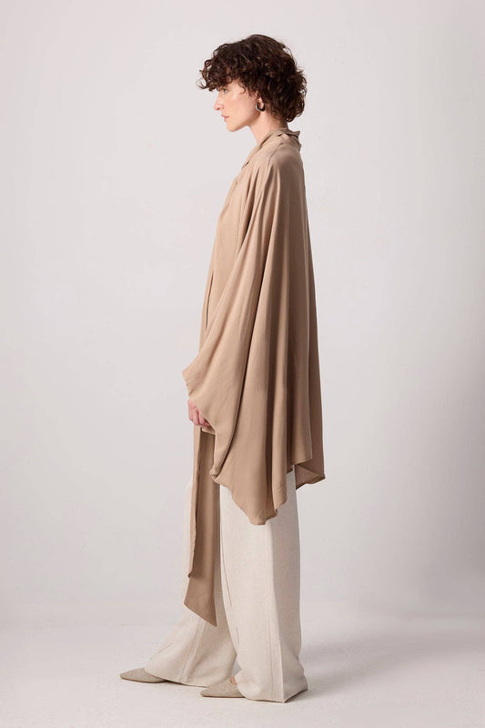 Top kimono oversize in viscosa con fiocco al collo