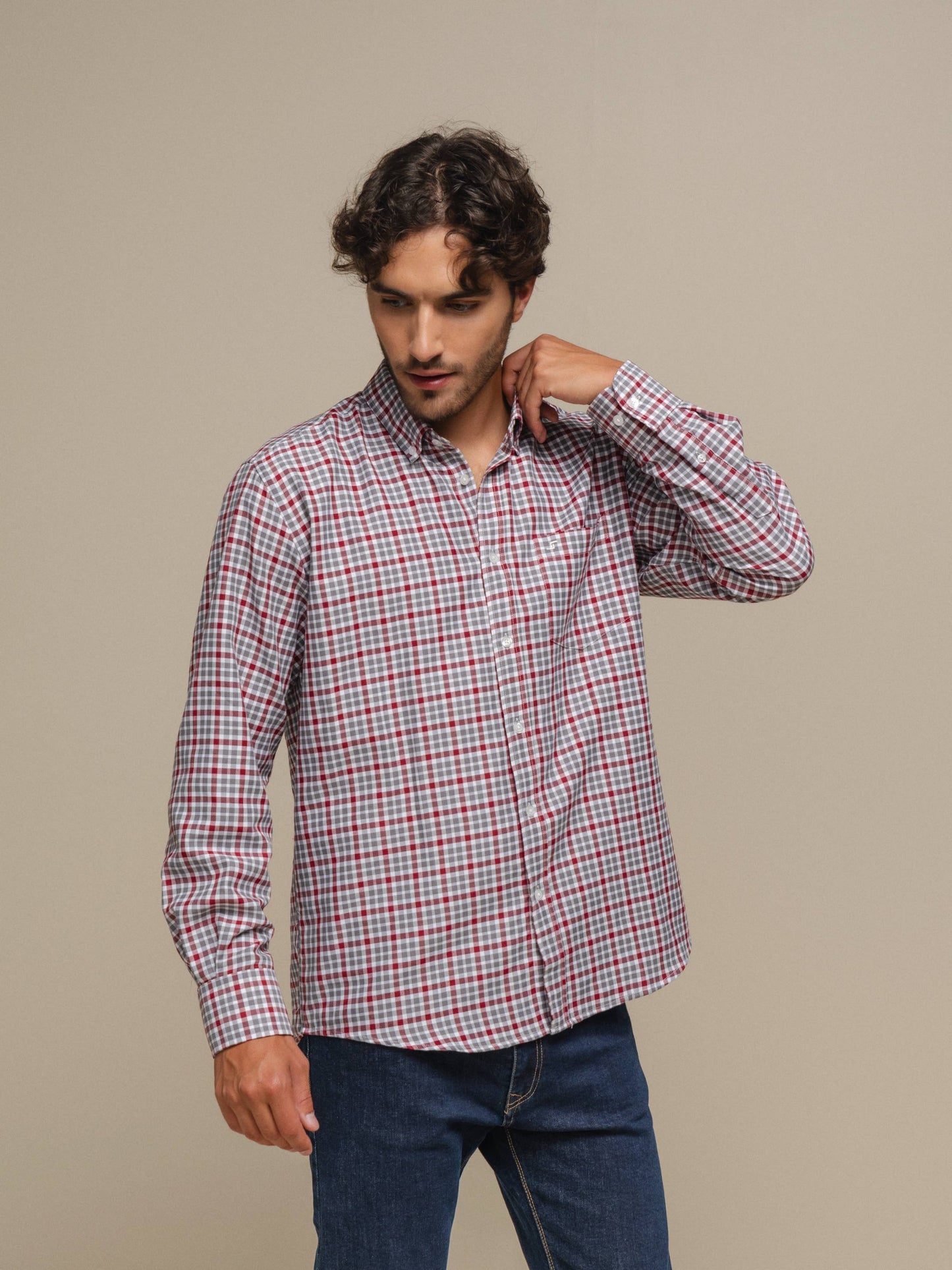 Camicia uomo a quadri in cotone misto
