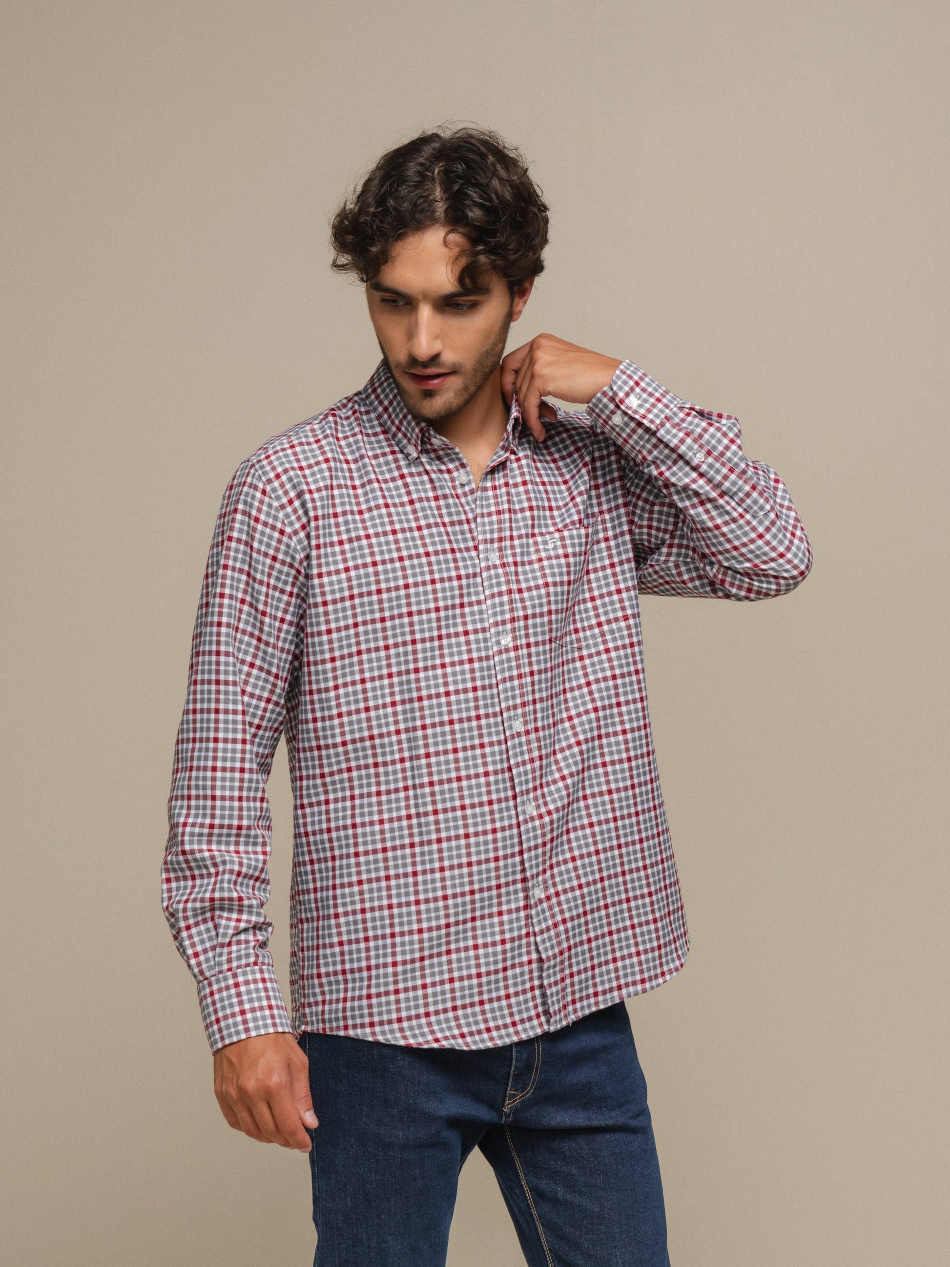 Camicia uomo a quadri in cotone misto