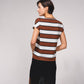 Maglione a righe a maniche corte con scollo a V