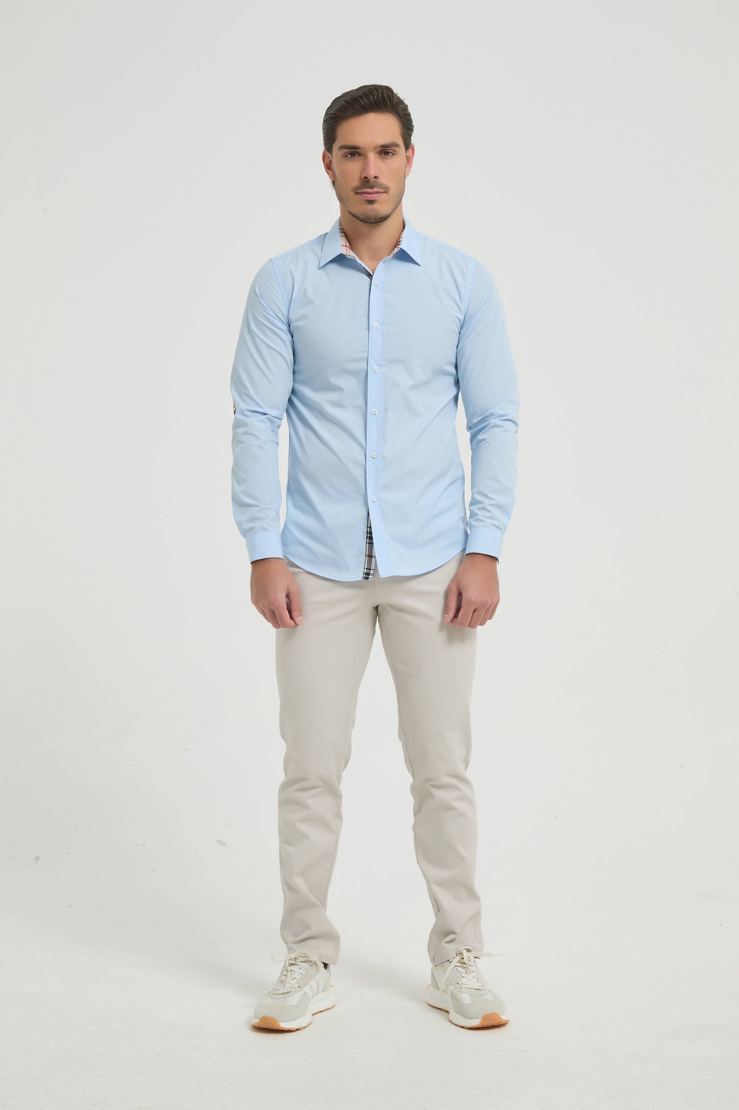 Camicia slim fit azzurro cielo con toppe ai gomiti