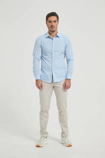 Camicia slim fit azzurro cielo con toppe ai gomiti