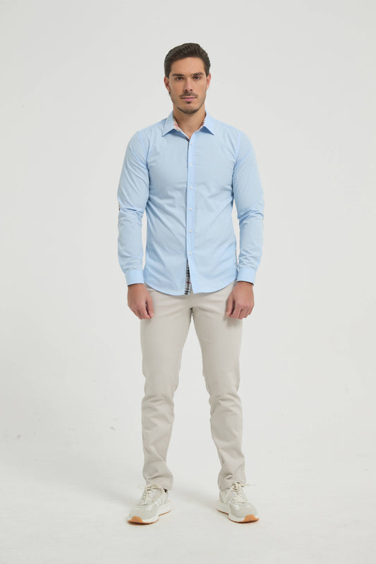 Camicia slim fit azzurro cielo con toppe ai gomiti