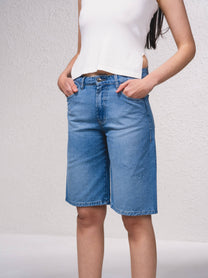 Bermuda in denim dritti vita alta