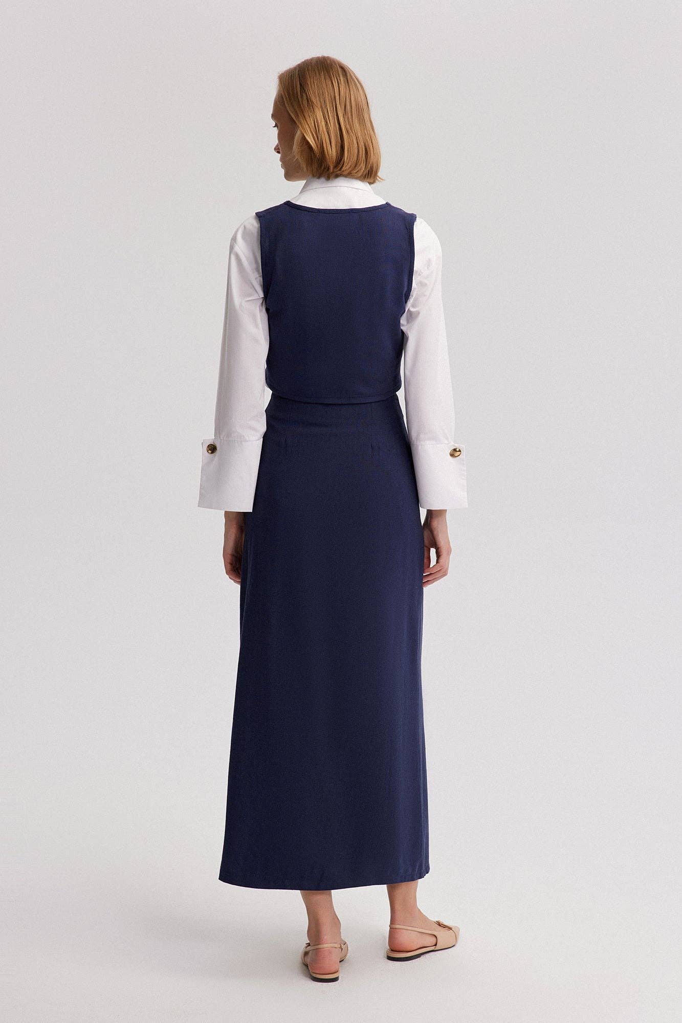 Gilet in cotone testurizzato con bottoni blu navy
