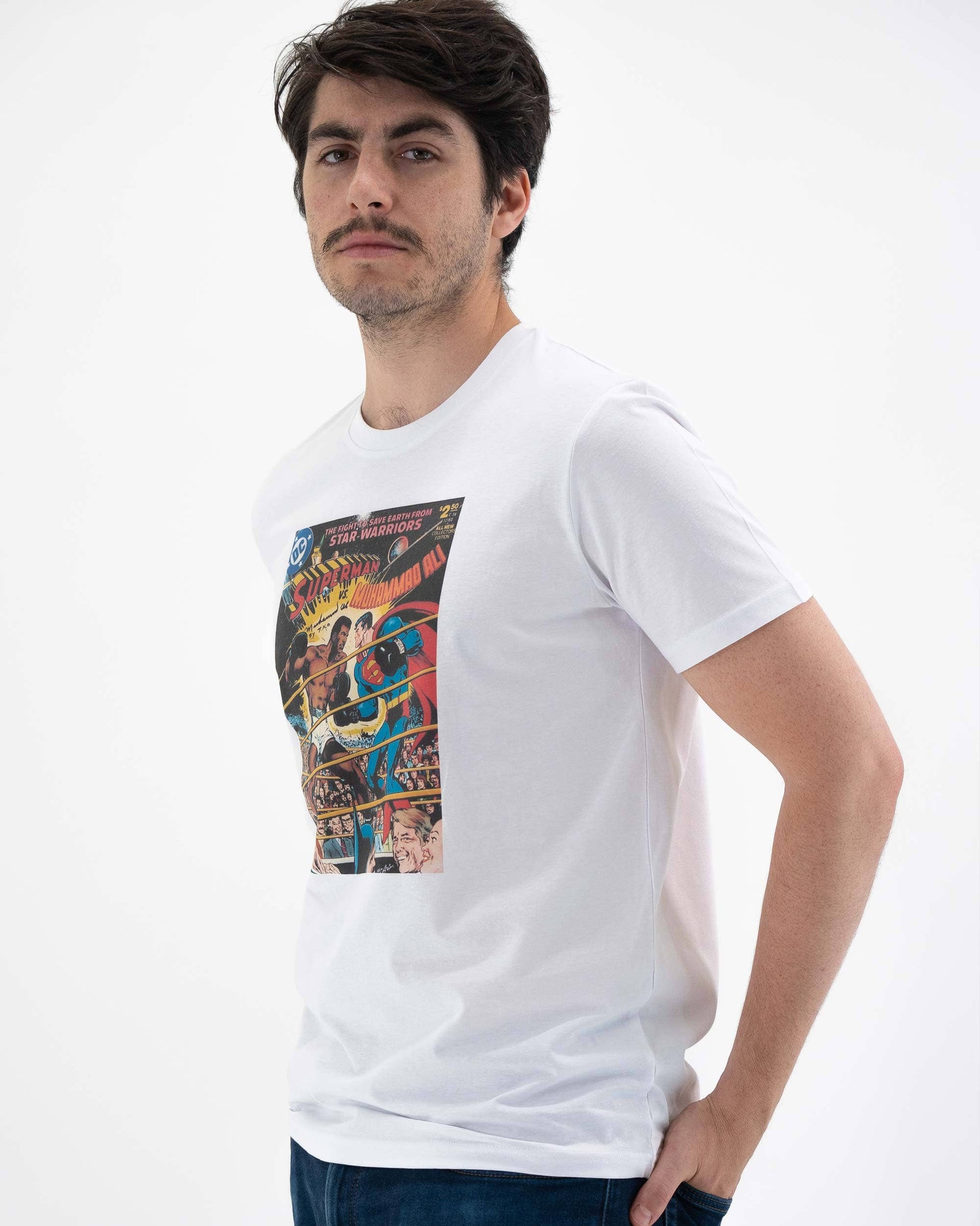 T-shirt unisex pop culture Superman vs Ali in cotone biologico
