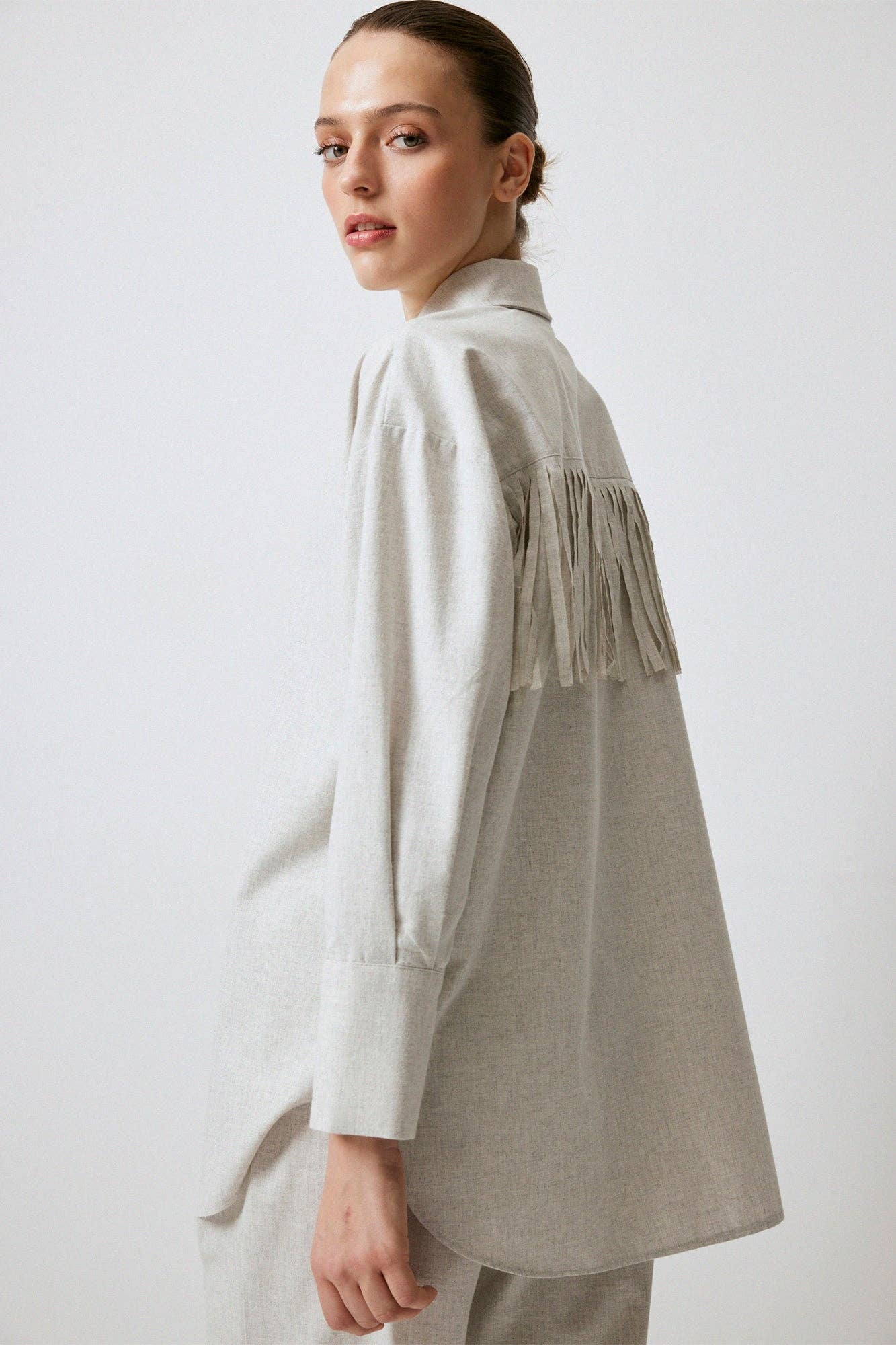 Camicia melange con frange
