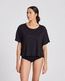 T-shirt in lino nera donna a girocollo