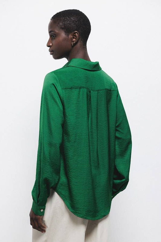 Camicia basic verde a maniche lunghe