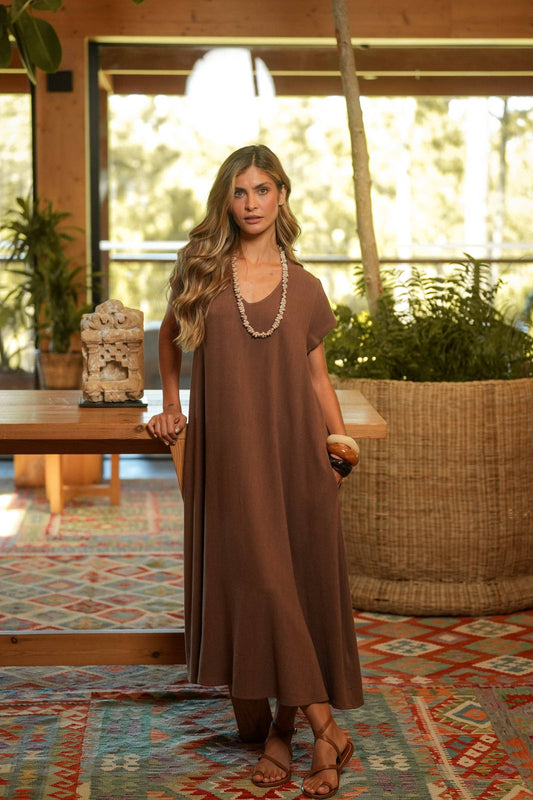 Abito midi in misto lino