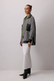 Camicia overshirt pied-de-poule con dettagli effetto pelle