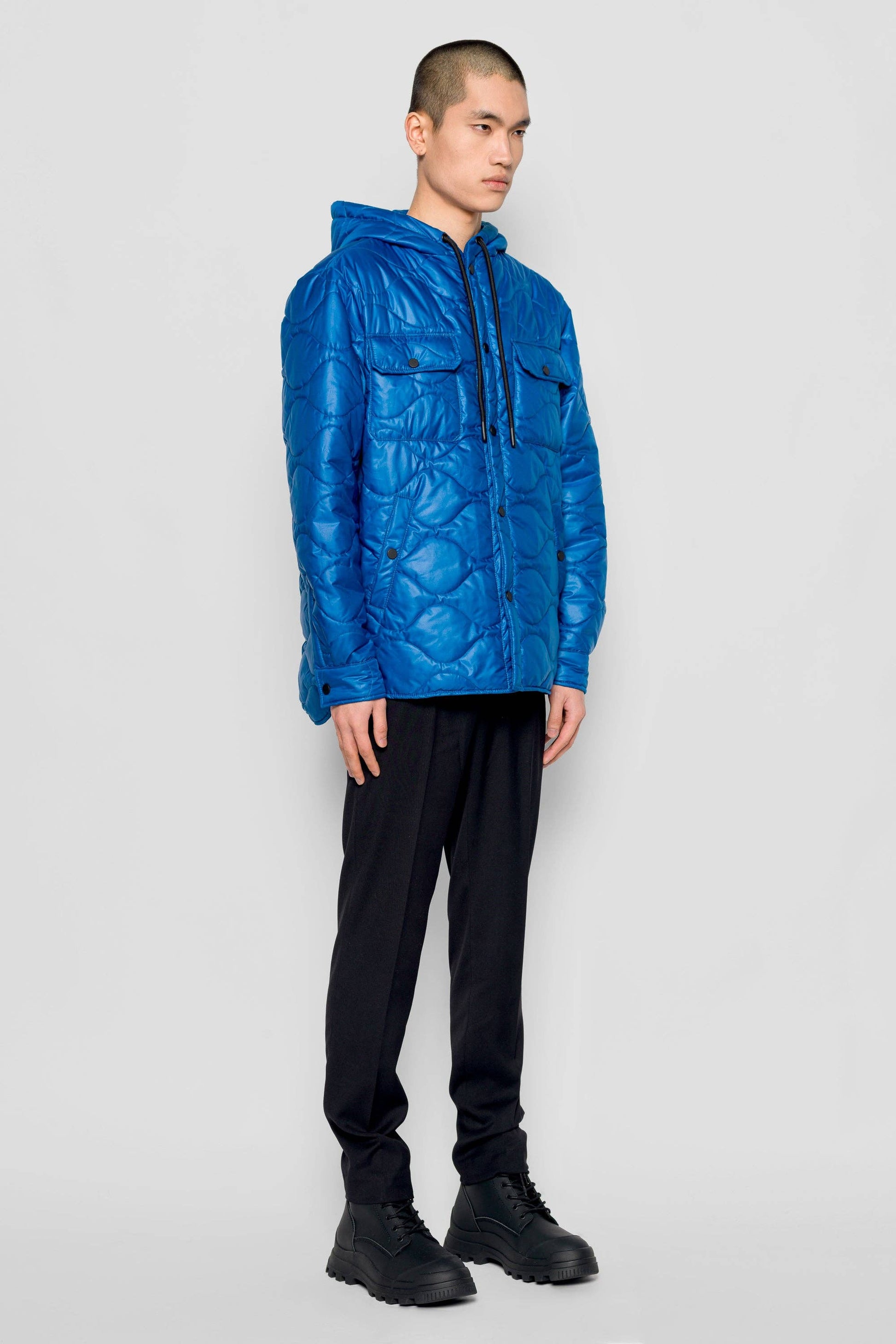 Giacca imbottita Wave blu reale con cappuccio