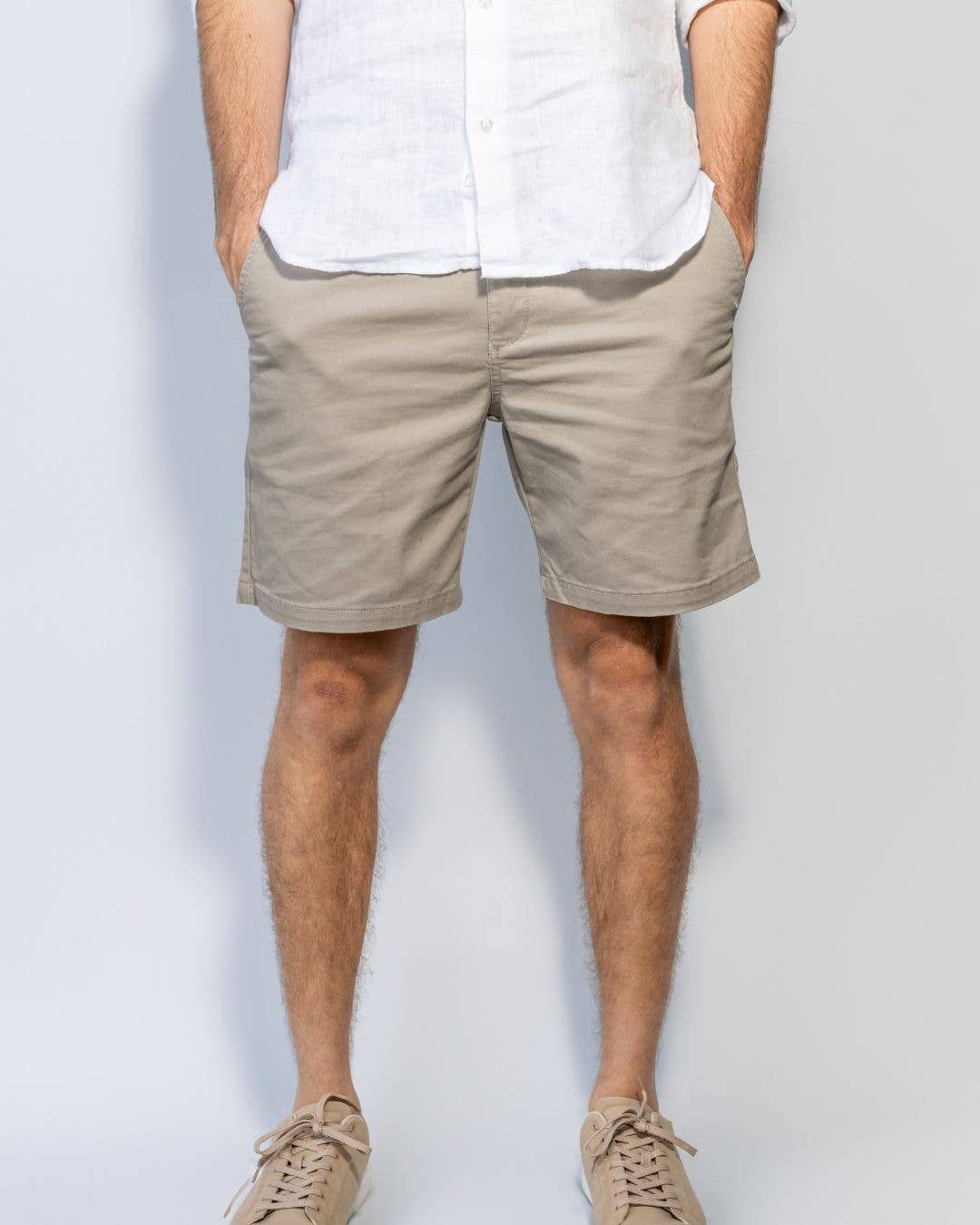 Pantaloncini chino elasticizzati beige da uomo