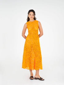 Abito midi in pizzo arancione Loki