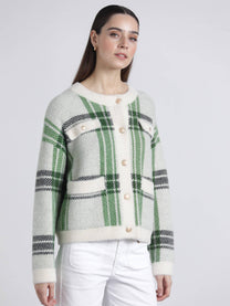 Cardigan in maglia a quadri con bottoni e tasche