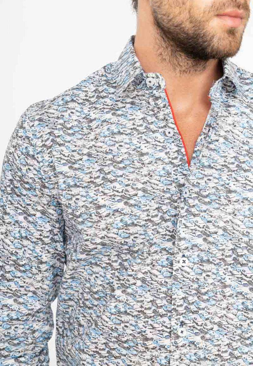 Camicia slim fit stretch con stampa auto