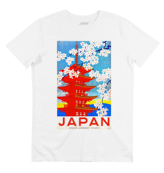 T-shirt grafica pagoda giapponese in cotone biologico