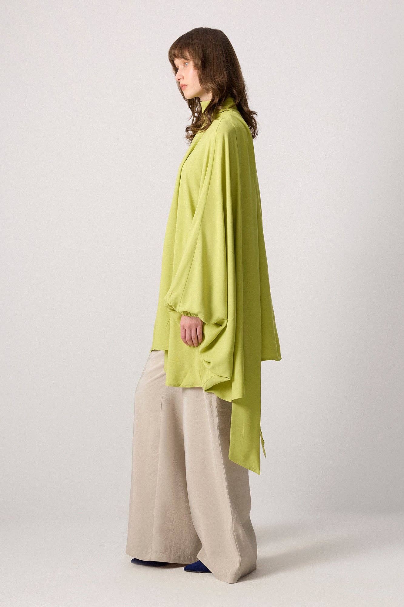 Top kimono in viscosa con collo alto drappeggiato