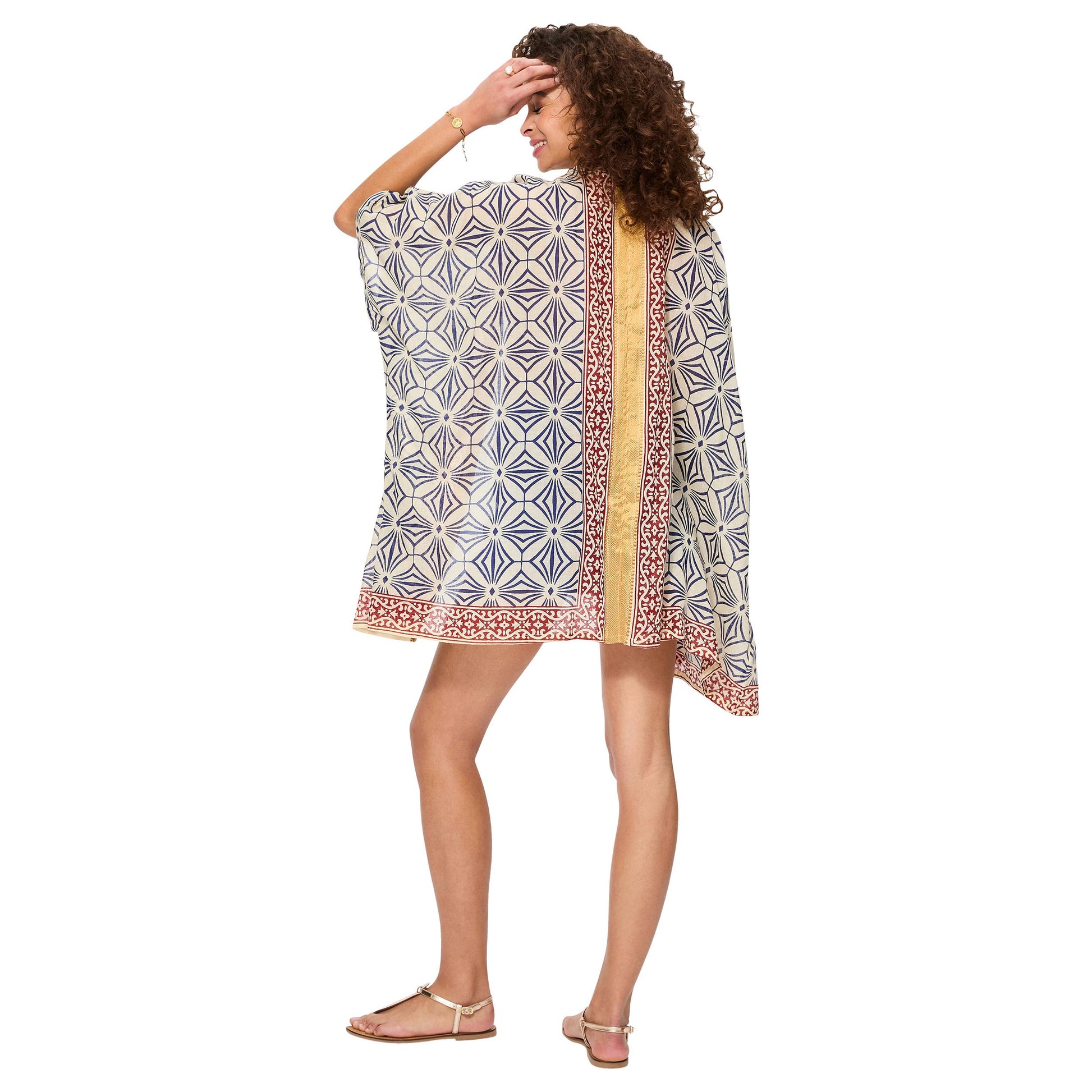 Kimono estivo midi boho in cotone con stampa geometrica