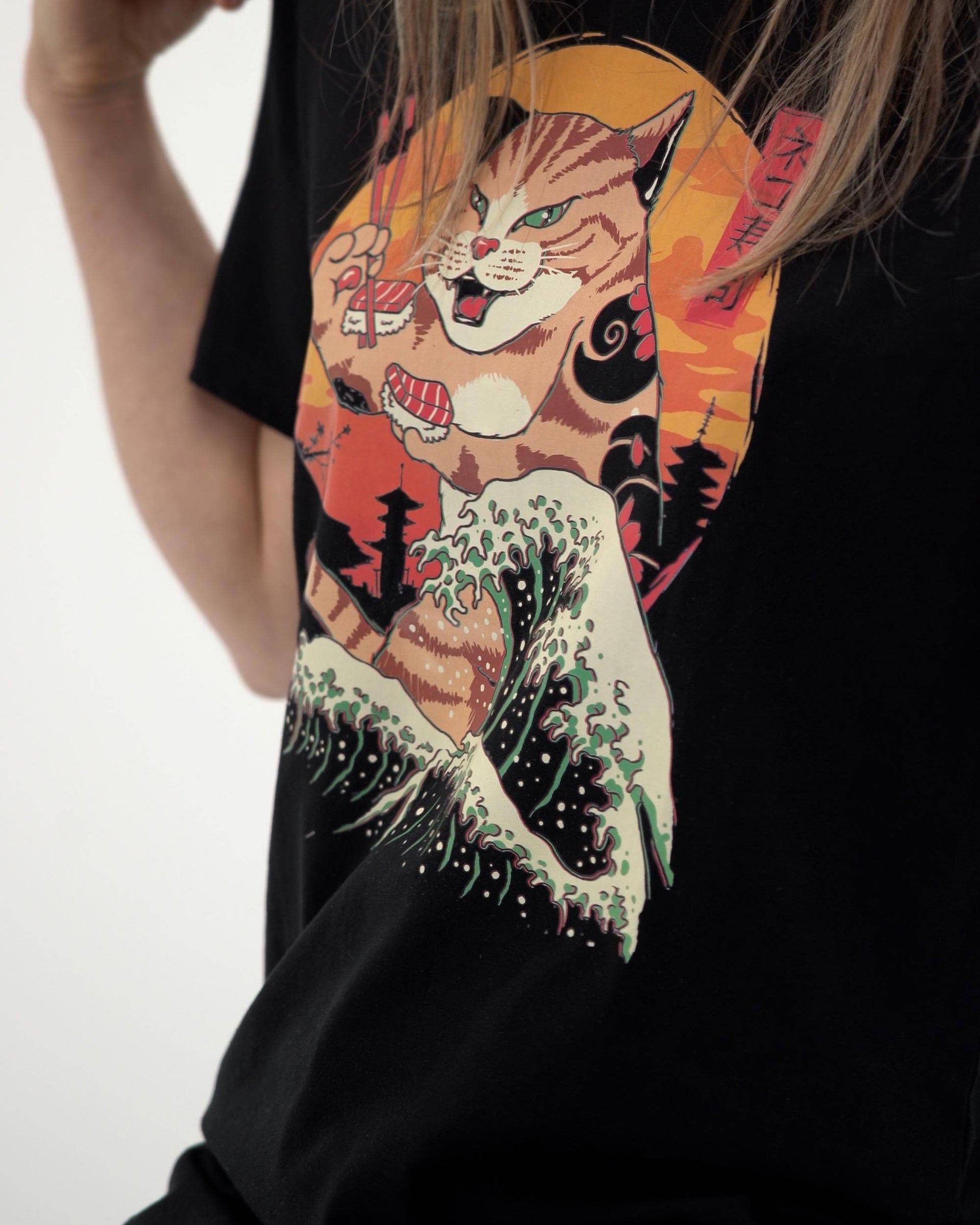 T-shirt Neko Sushi con stampa manga giapponese