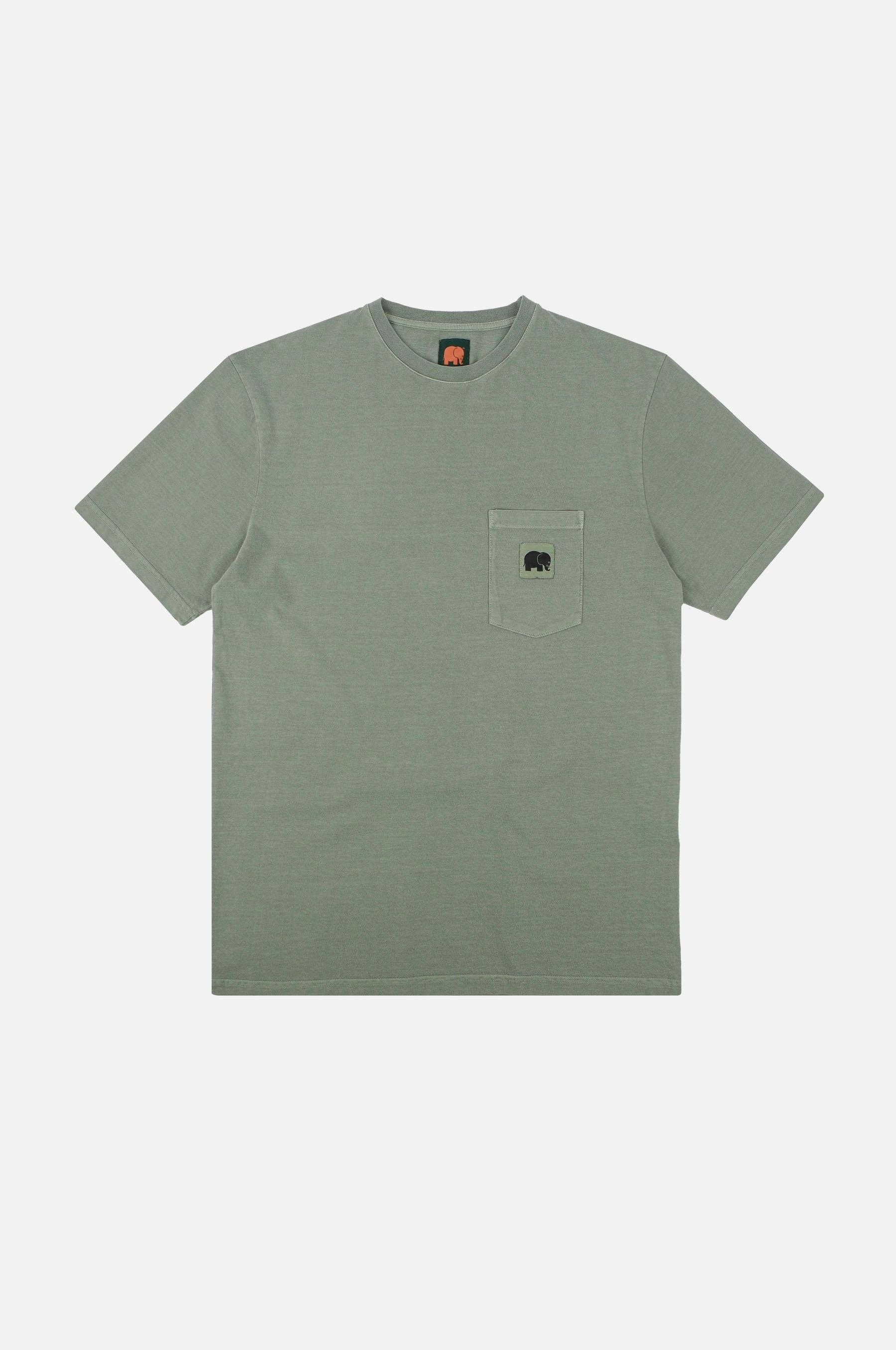 T-shirt pigmentata in cotone biologico verde salvia con taschino