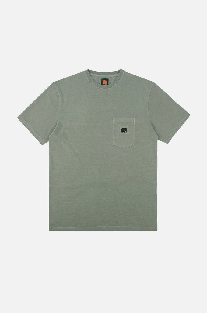 T-shirt pigmentata in cotone biologico verde salvia con taschino