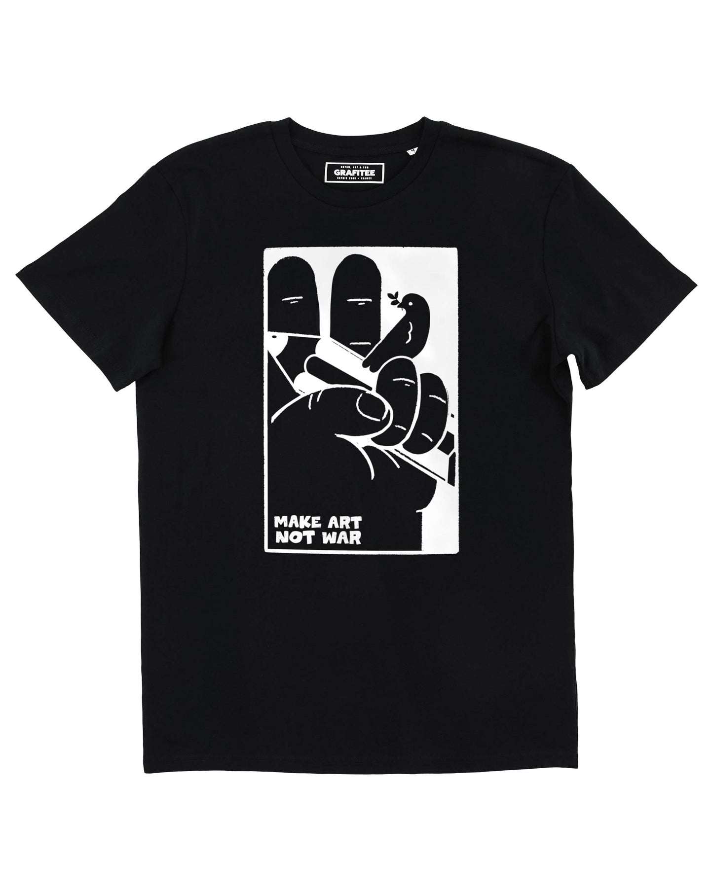 T-shirt Make Art Not War in cotone biologico con stampa grafica