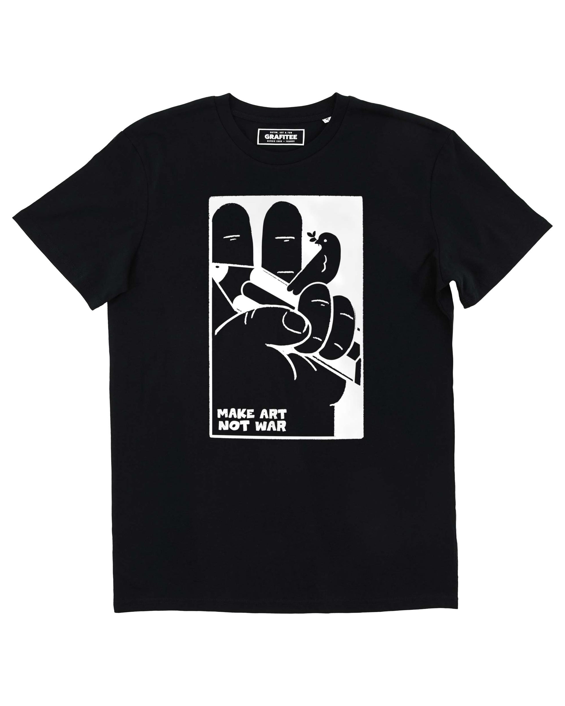 T-shirt Make Art Not War in cotone biologico con stampa grafica
