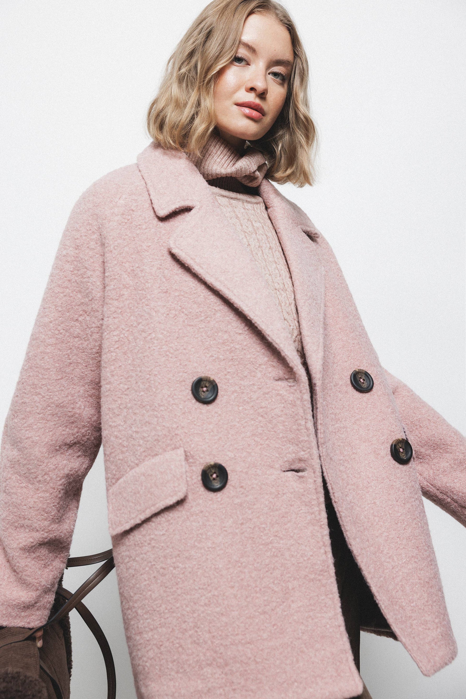 Cappotto doppiopetto semplice rosa