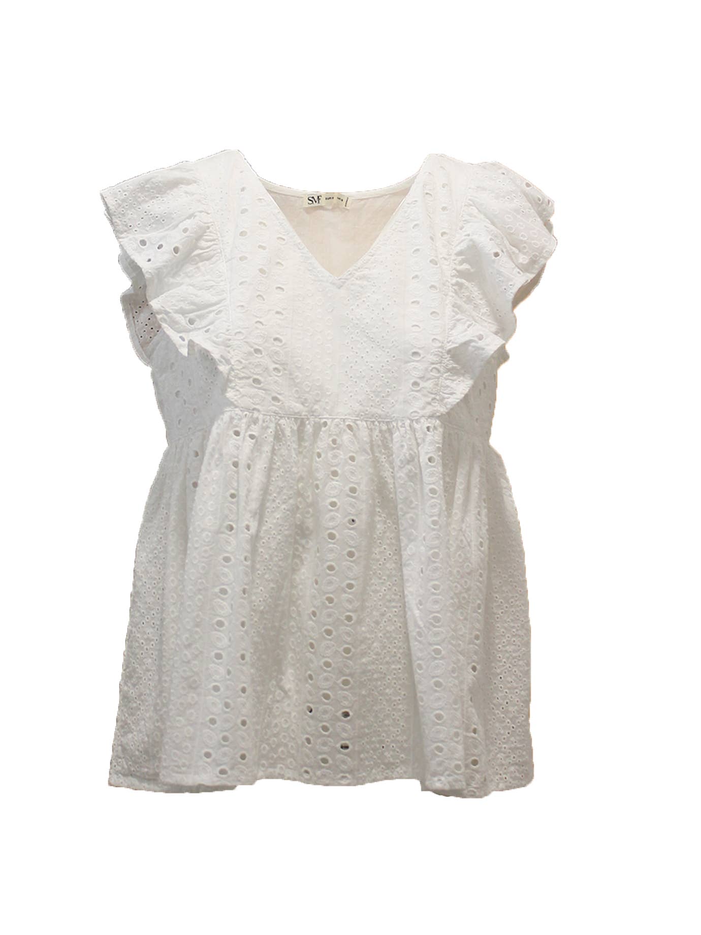 Blusa in cotone Sangallo con scollo a V