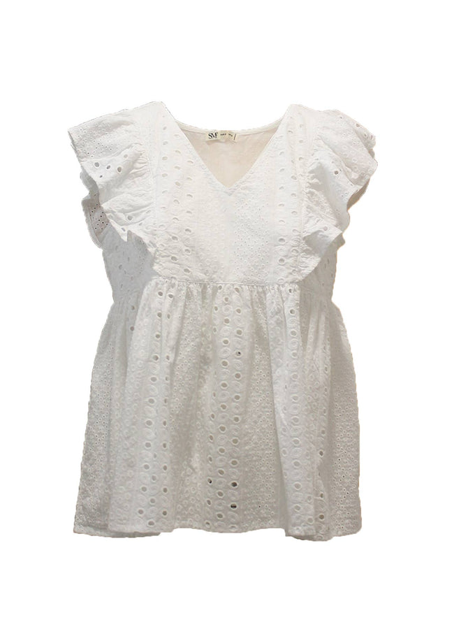 Blusa in cotone Sangallo con scollo a V