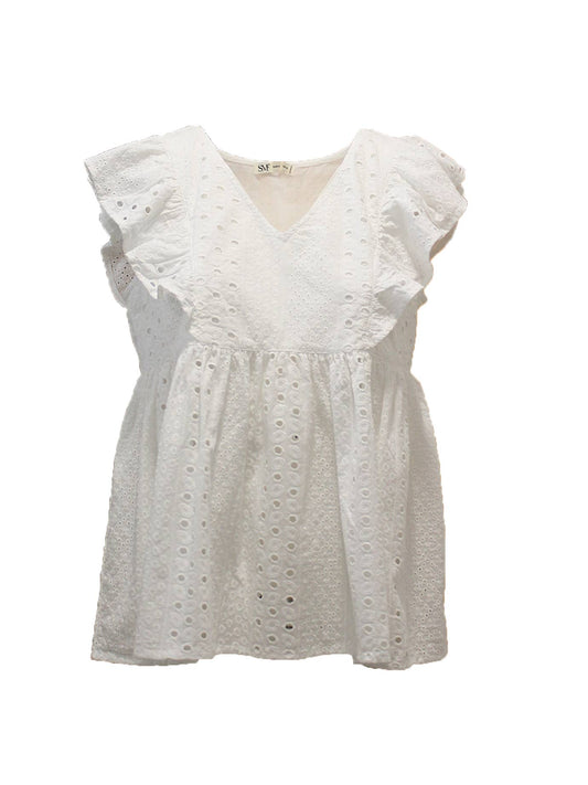 Blusa in cotone Sangallo con scollo a V